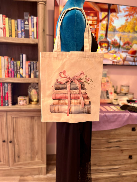Vintage Books w/ Bow Tote Bag