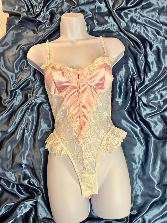 Pink & White Bodysuit Lingerie
