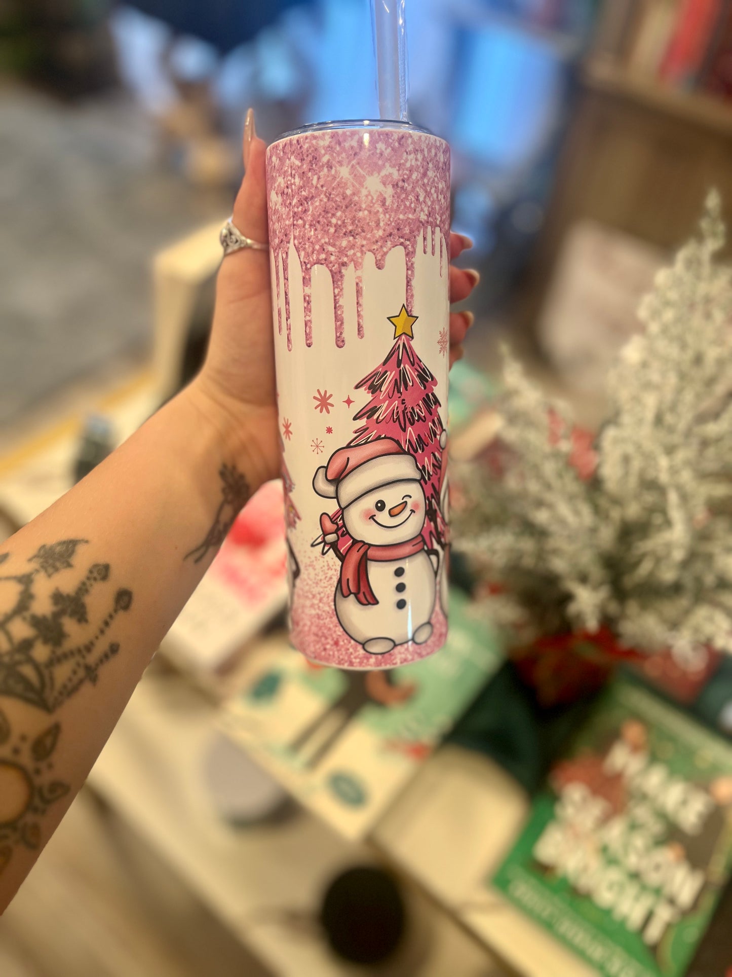 Pink Snowman Christmas Tumbler