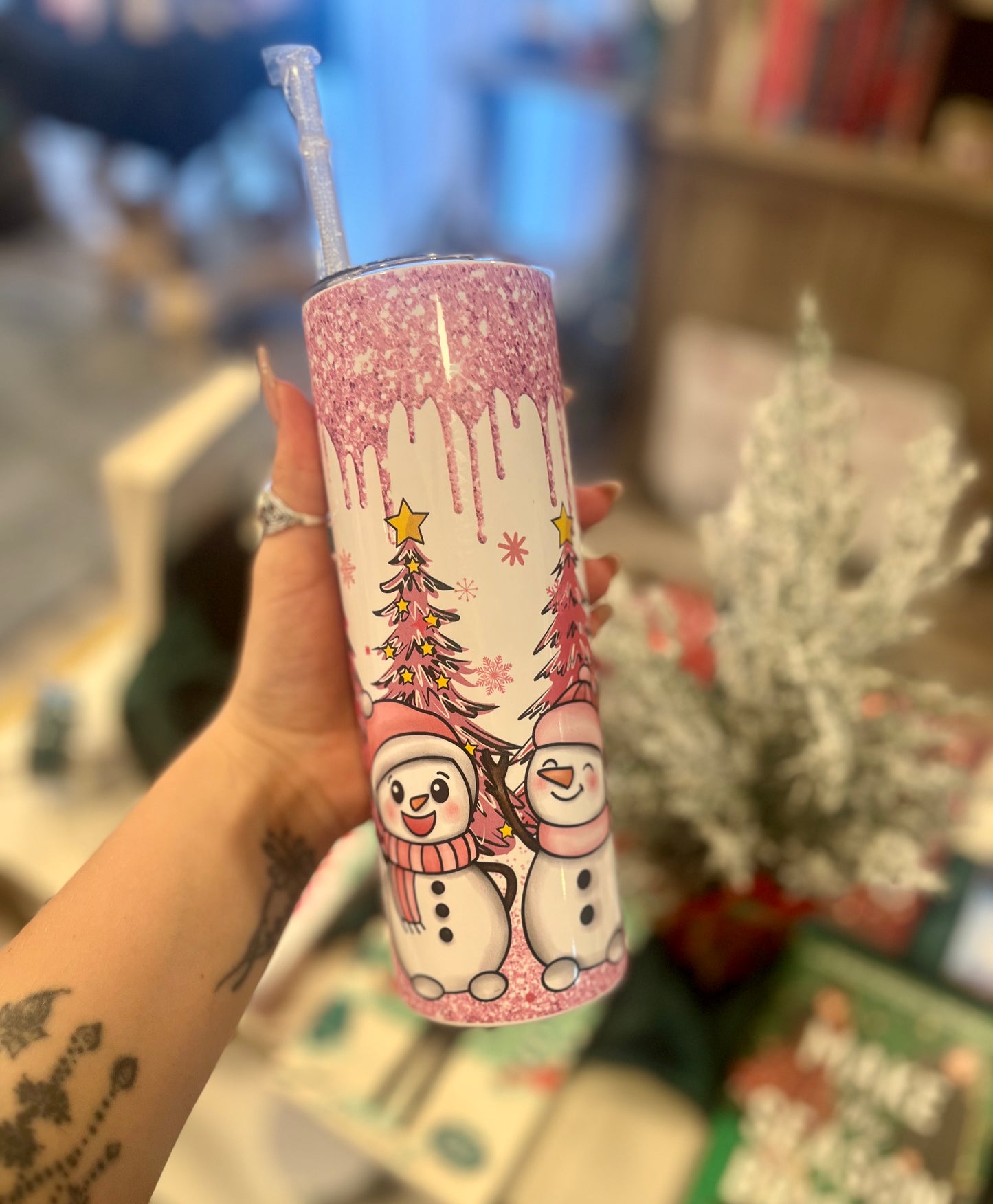 Pink Snowman Christmas Tumbler