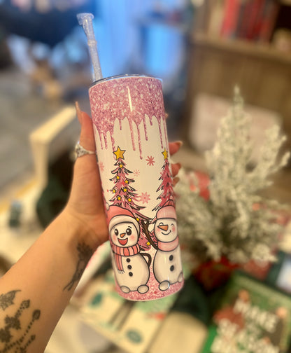 Pink Snowman Christmas Tumbler